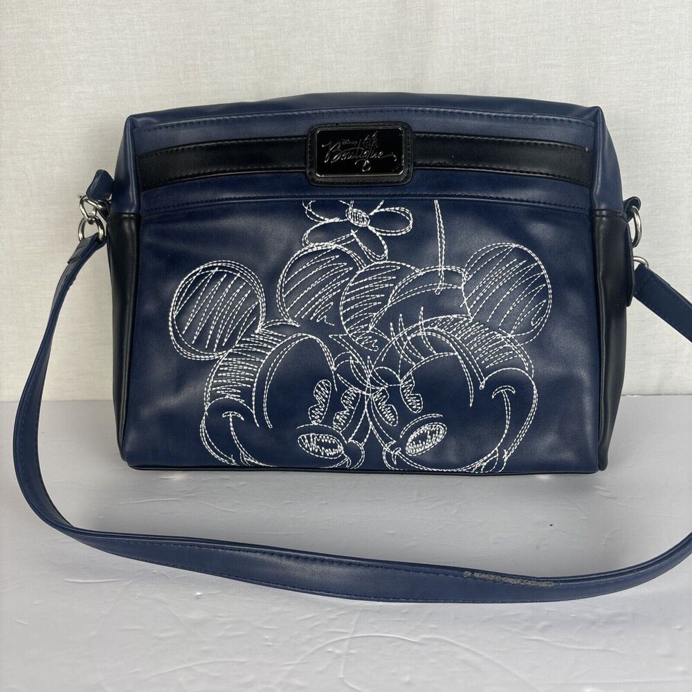 Disney Boutique Blue Shoulder Bag Mickey Minnie Mouse Embroidered